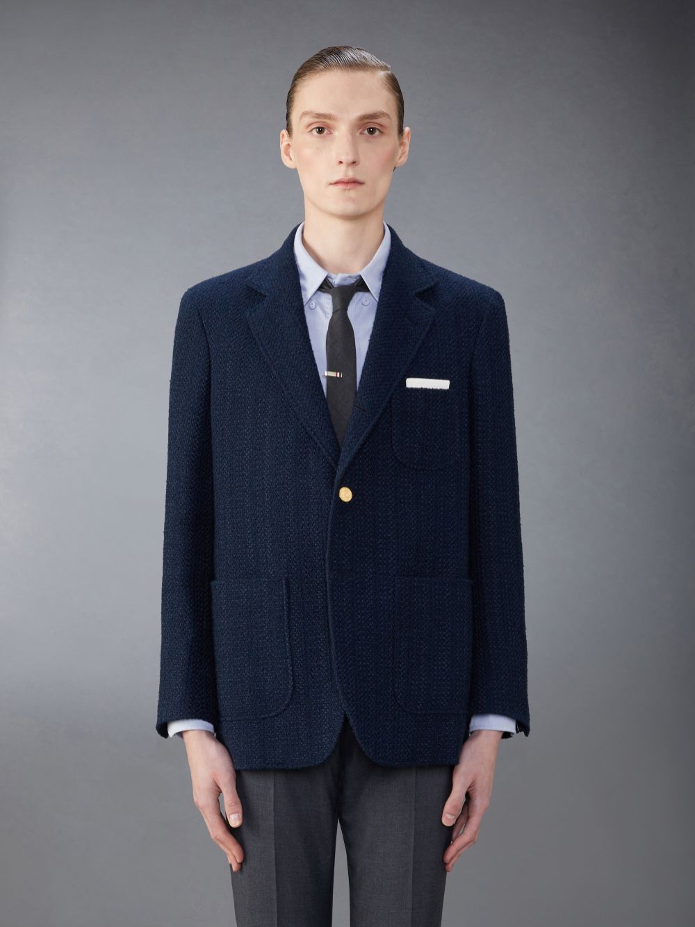 Thom Browne Tweed Unstructured Sack Sport Uomo Cappotti Blu | JWR07E80391