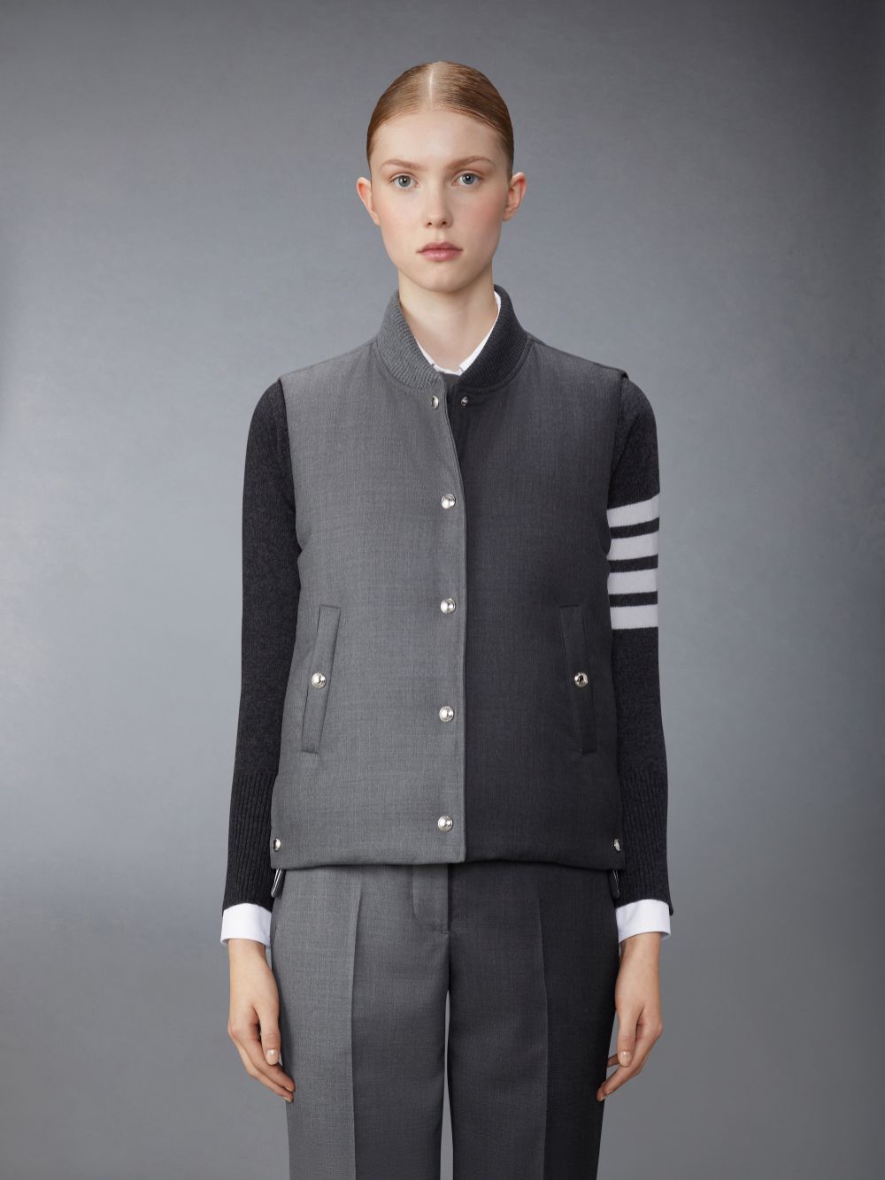 Thom Browne Twill Down Classic Donna Gilet Grigie | JXL14Y43234