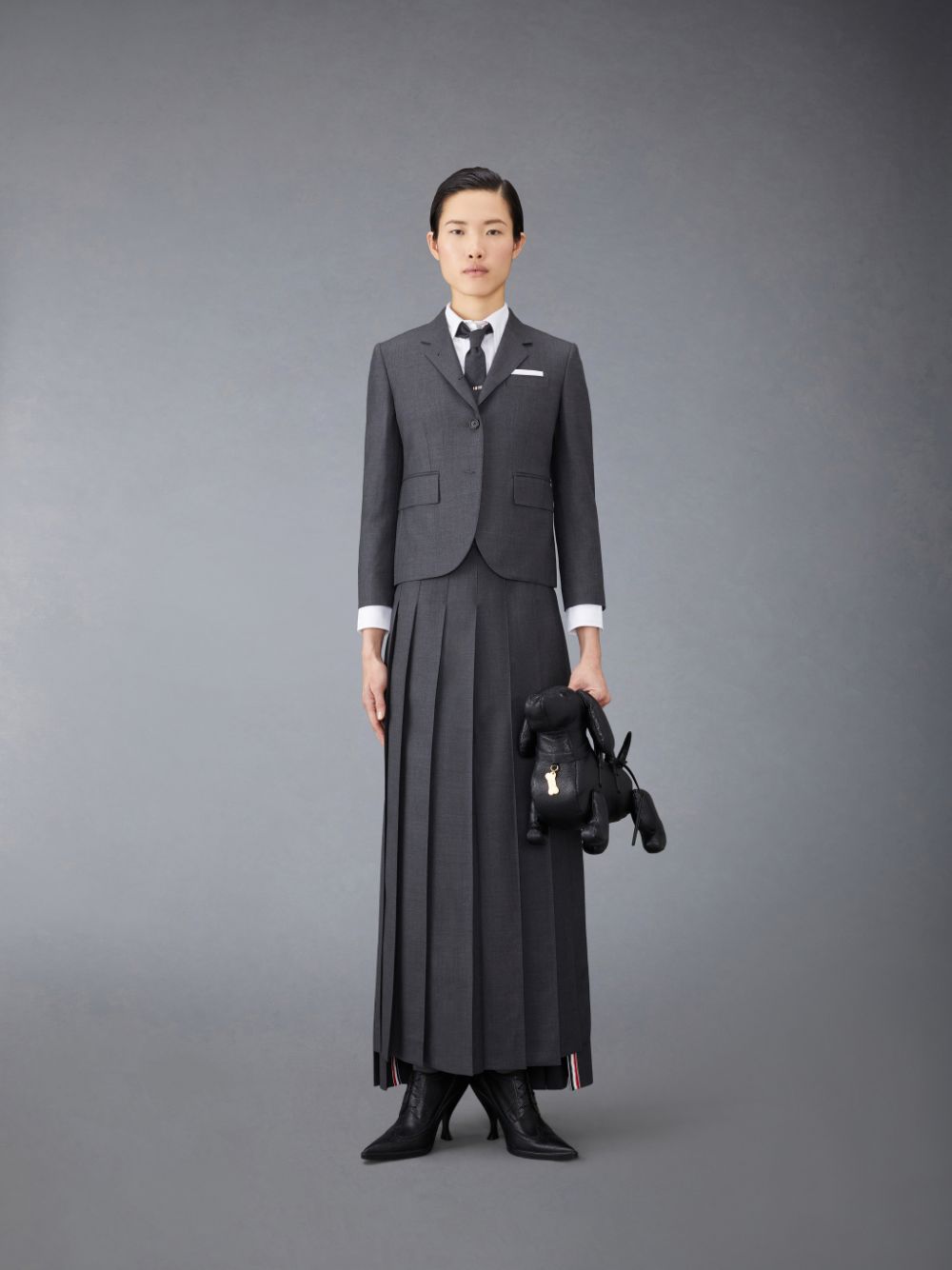 Thom Browne Twill Pleated Long Donna Gonne Grigie | GKT85F32001