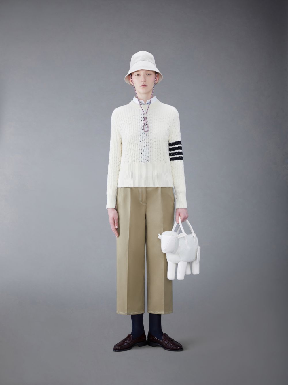 Thom Browne Twill Relaxed Pleated Donna Pantaloni Beige | NAT46B83196