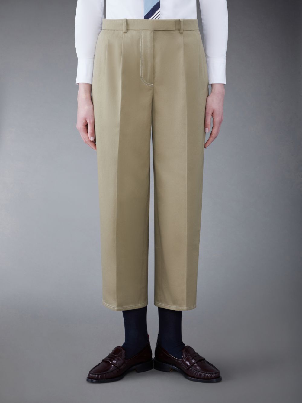 Thom Browne Twill Relaxed Pleated Donna Pantaloni Beige | NAT46B83196