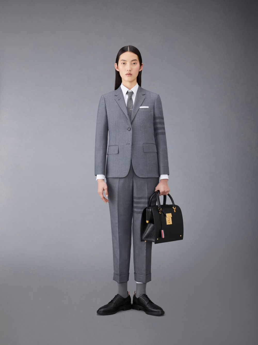 Thom Browne Twill School Uniform 4-Bar Classic Sport Donna Cappotti Grigie | CCE59N43479