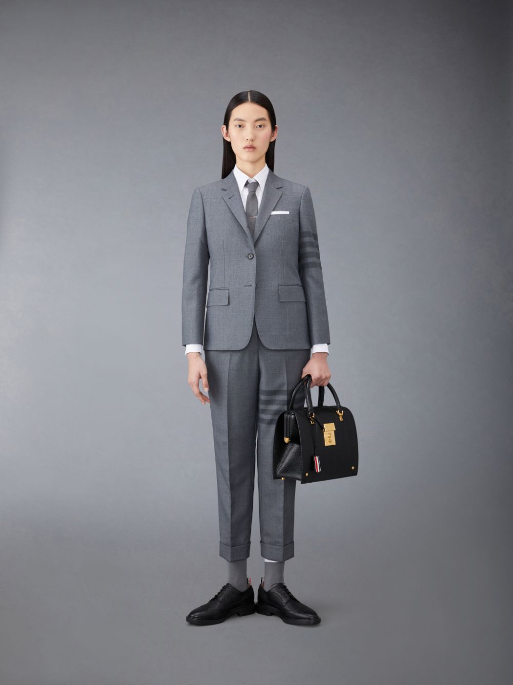 Thom Browne Twill School Uniform 4-Bar Low Rise Skinny Donna Pantaloni Grigie | SMI99P81406