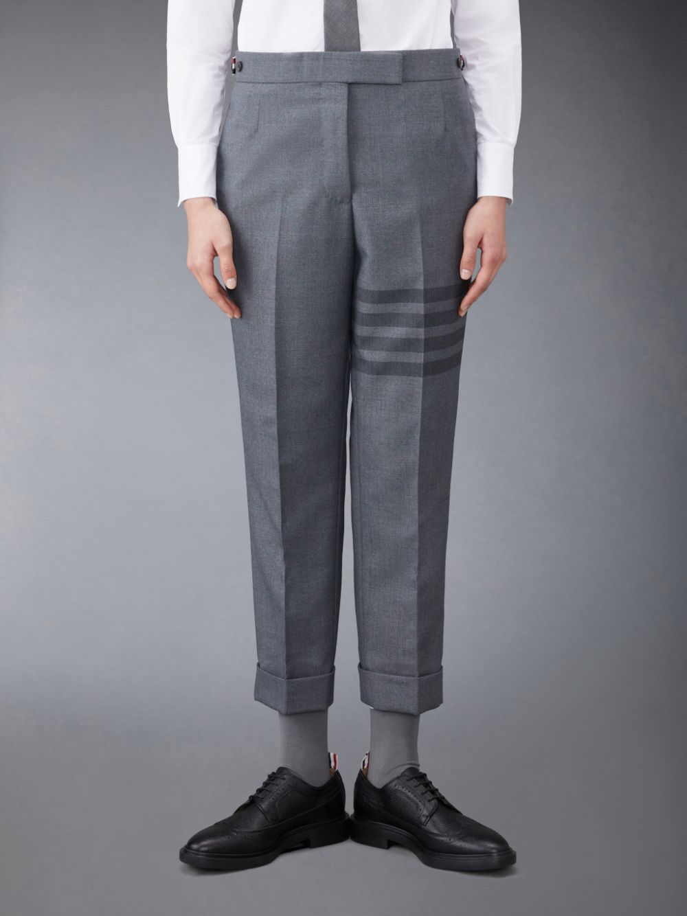 Thom Browne Twill School Uniform 4-Bar Low Rise Skinny Donna Pantaloni Grigie | SMI99P81406