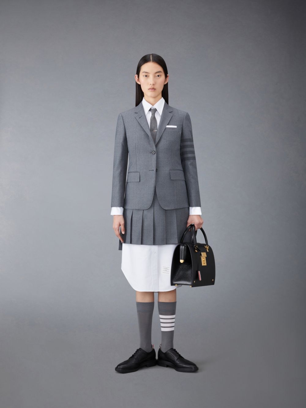 Thom Browne Twill School Uniform 4-Bar Pleated Mini Donna Gonne Grigie | CGA42P56828