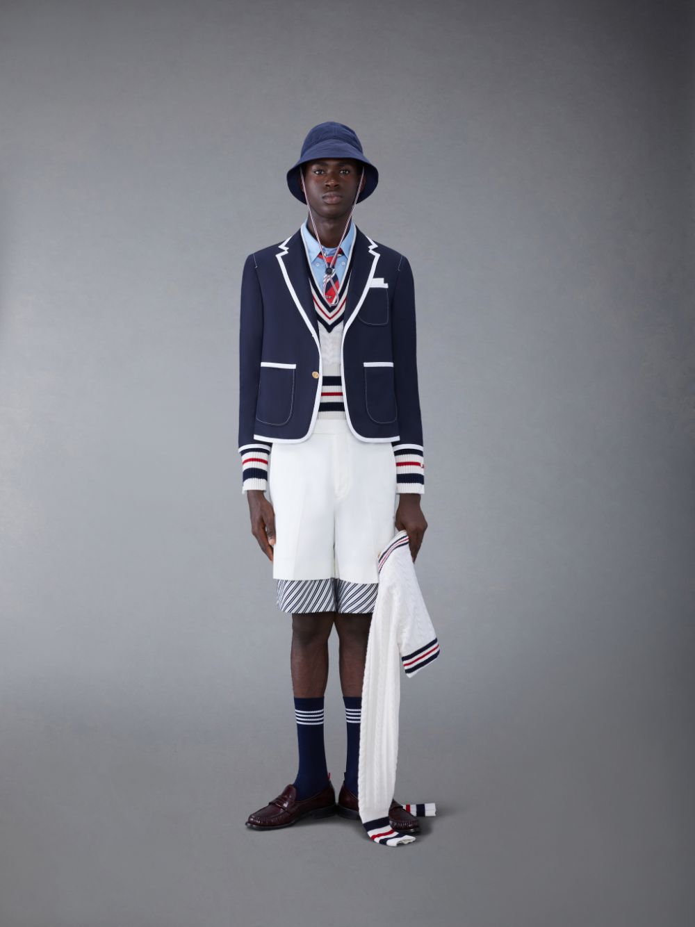 Thom Browne Twill Tipping Sack Sport Uomo Cappotti Blu | JWT00R30007