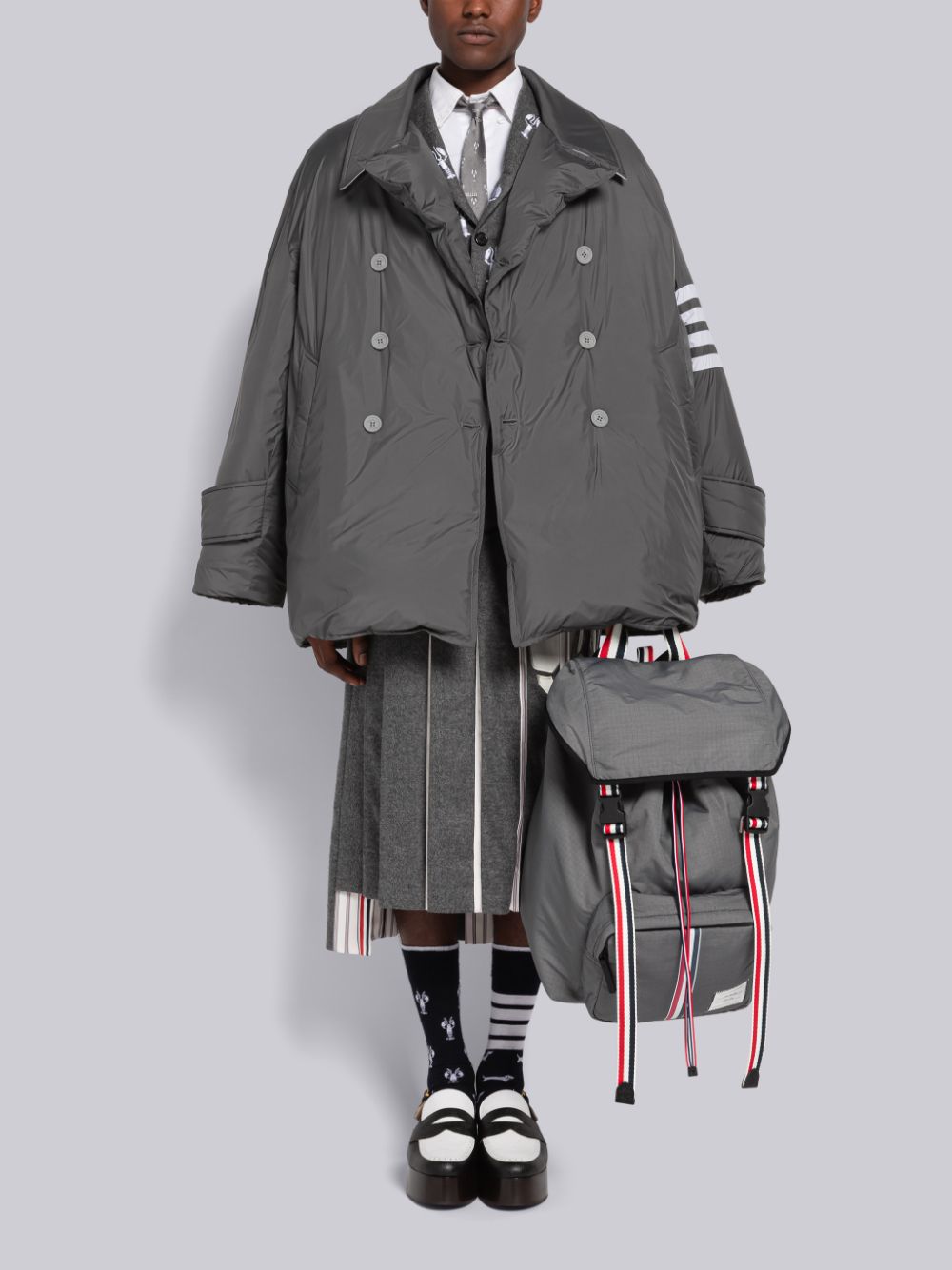 Thom Browne Ultra Light Nylon 4-Bar Down Filled Oversized Pea Uomo Cappotti Grigie | SRK99L99634