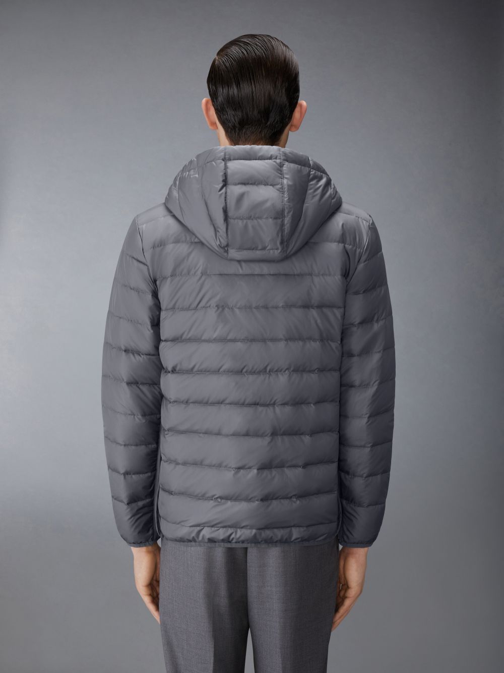 Thom Browne Ultra Light Nylon Down Hooded Uomo Giacche Grigie | JBE19Z95121