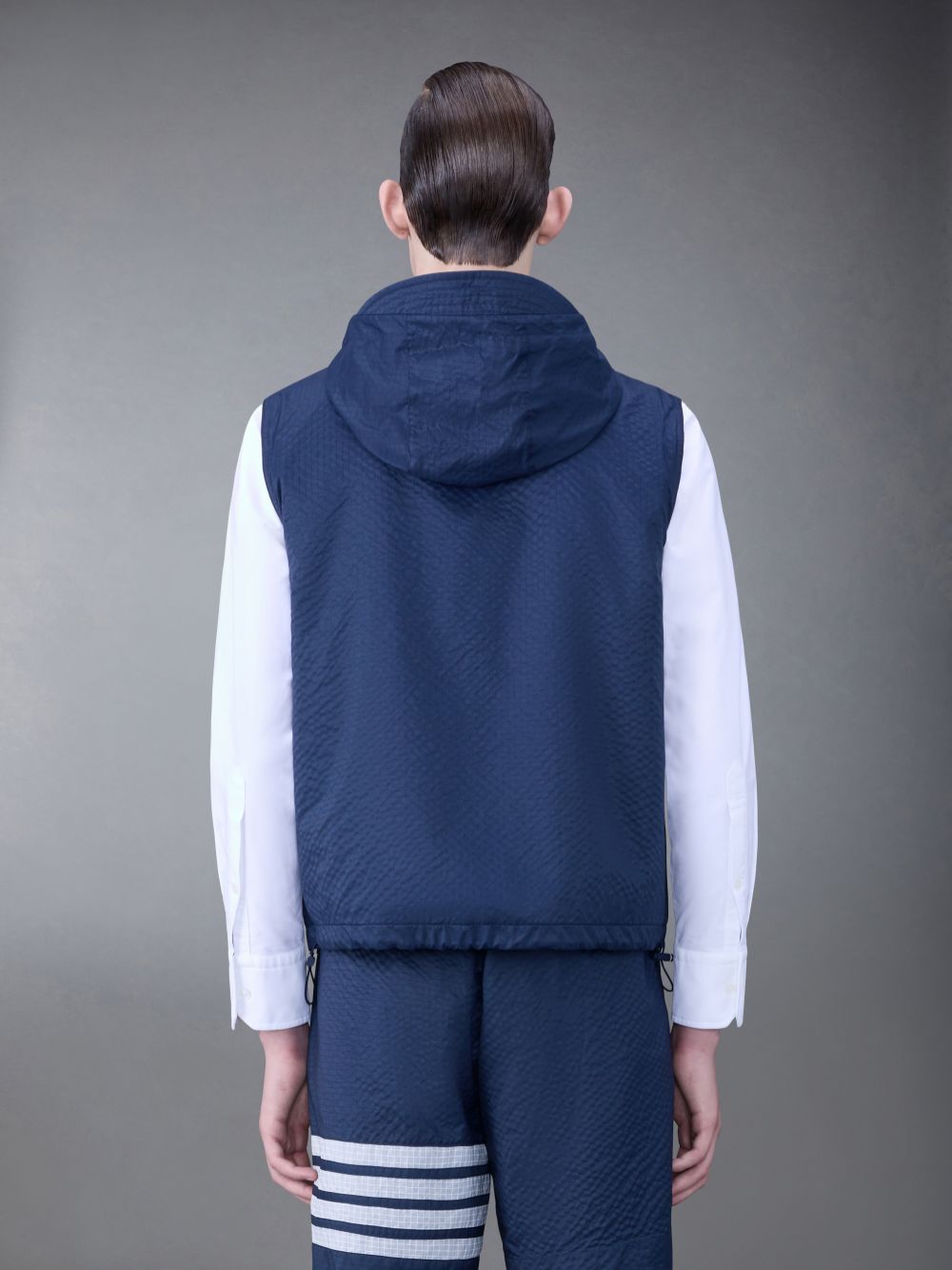 Thom Browne Ultralight Ripstop 4-Bar Hooded Uomo Gilet Blu | GHI80M48262