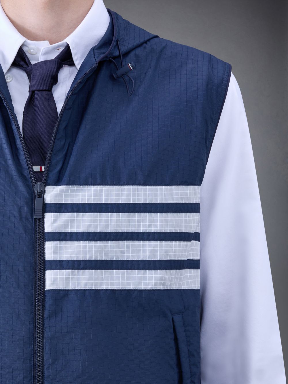 Thom Browne Ultralight Ripstop 4-Bar Hooded Uomo Gilet Blu | GHI80M48262