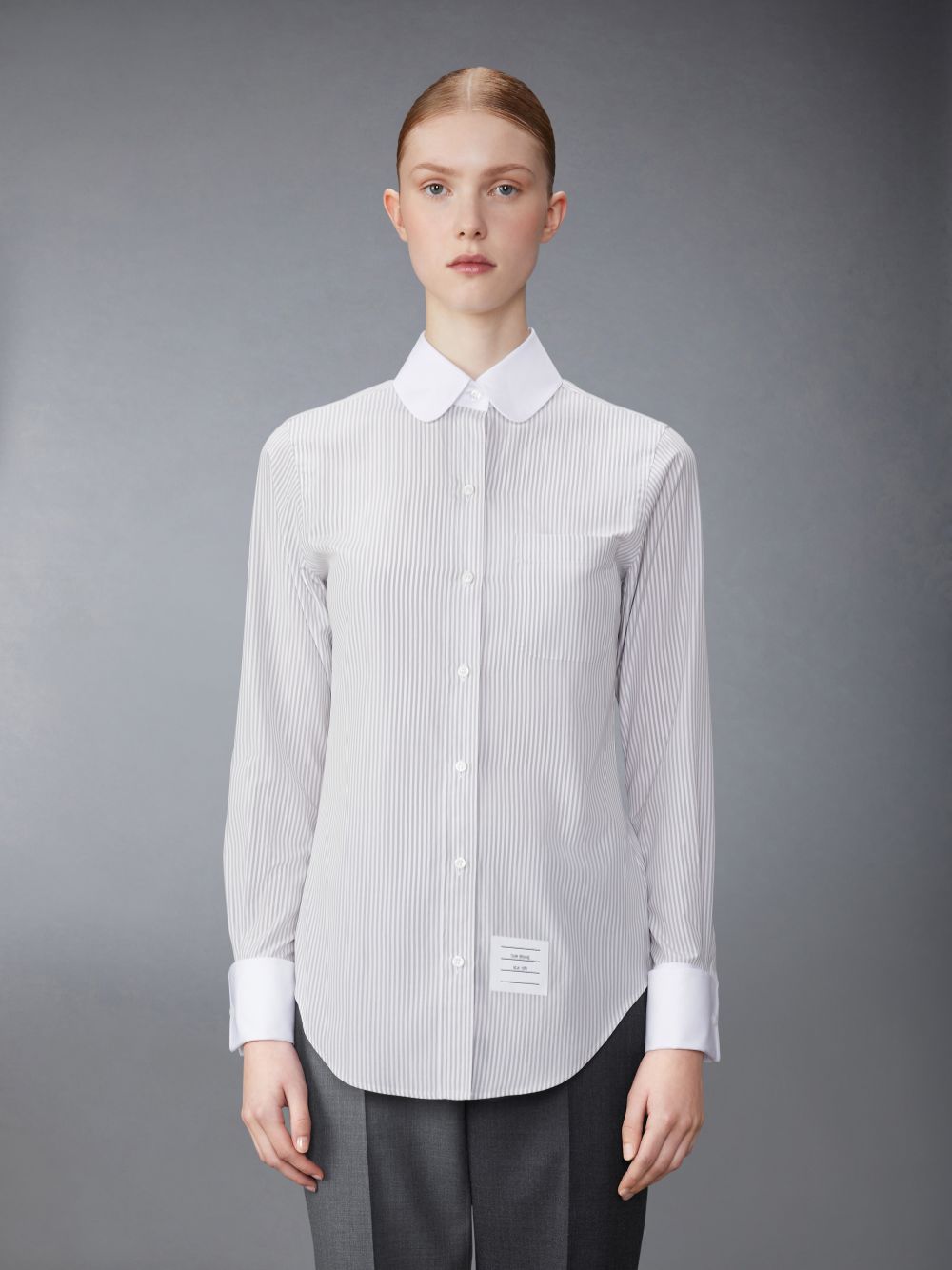 Thom Browne University Stripe Cotton Silk Round Collar Donna Camicie Bianche | XYW43M40237