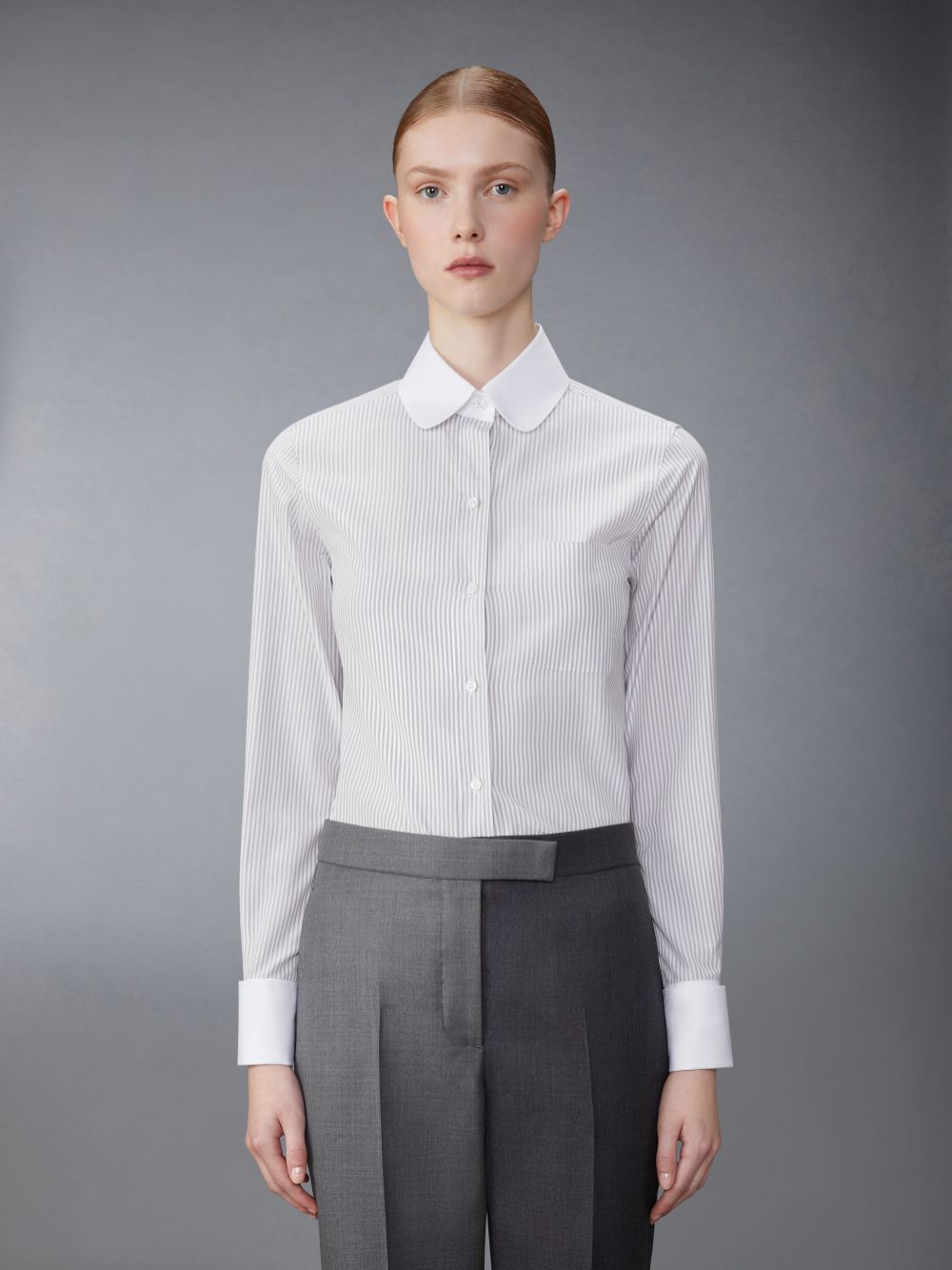 Thom Browne University Stripe Cotton Silk Round Collar Donna Camicie Bianche | XYW43M40237