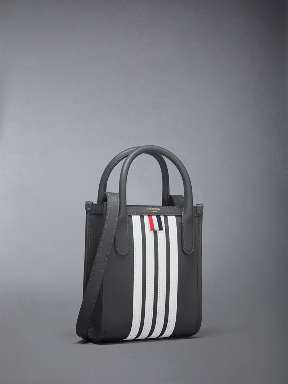 Thom Browne Vertical Mini W/ 4 Bar Stripes in Smooth Calf Donna Borse Tote Grigie | MYD31Y17870