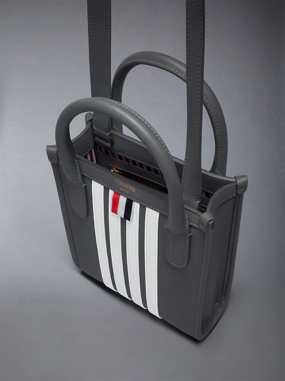 Thom Browne Vertical Mini W/ 4 Bar Stripes in Smooth Calf Donna Borse Tote Grigie | MYD31Y17870