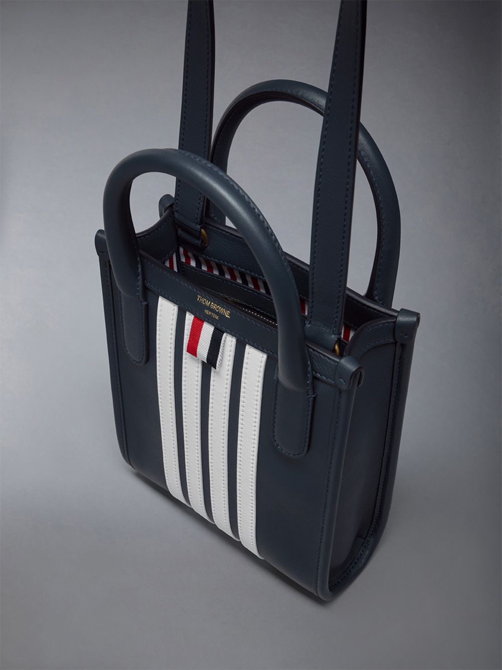 Thom Browne Vertical Mini W/ 4 Bar Stripes in Smooth Calf Donna Borse Tote Blu | QIL90X62868