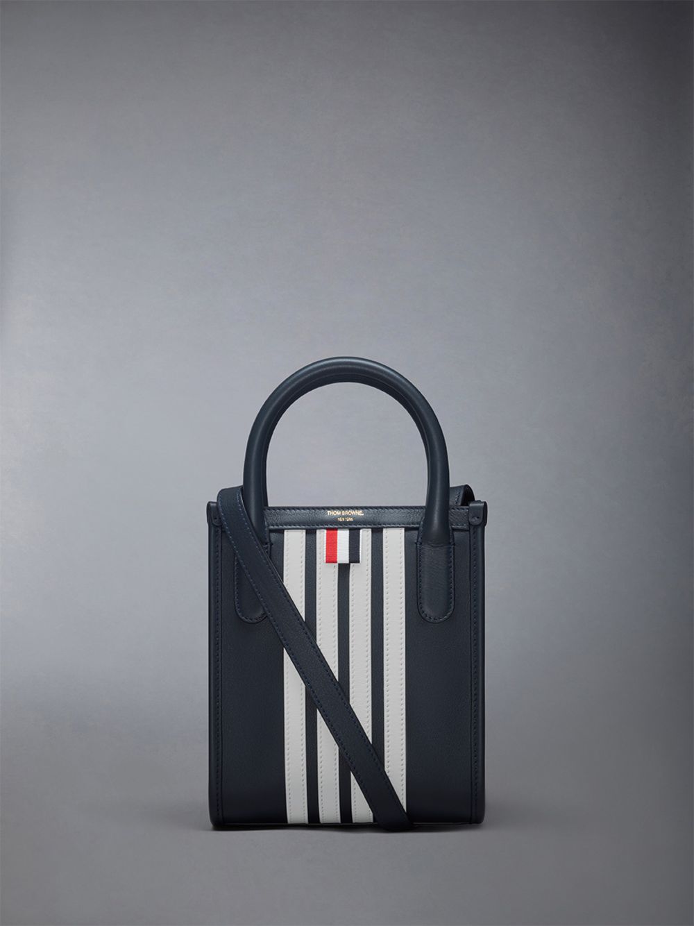 Thom Browne Vertical Mini W/ 4 Bar Stripes in Smooth Calf Donna Borse Tote Blu | QIL90X62868