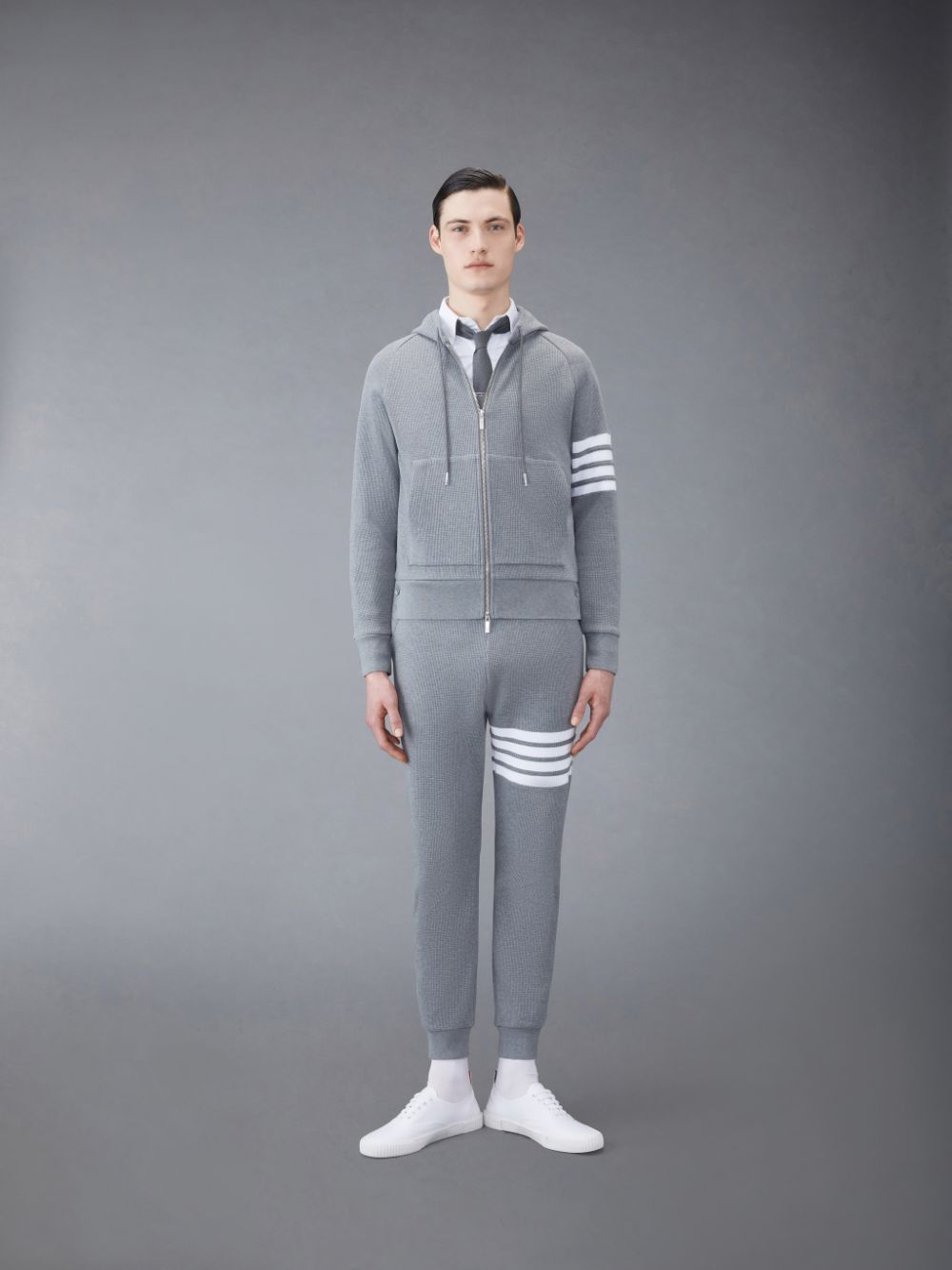 Thom Browne Waffle Raglan Full Zip Uomo Felpa con Cappuccio Grigie | WLE70F42786