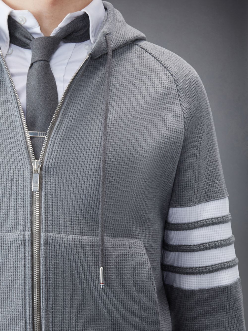 Thom Browne Waffle Raglan Full Zip Uomo Felpa con Cappuccio Grigie | WLE70F42786