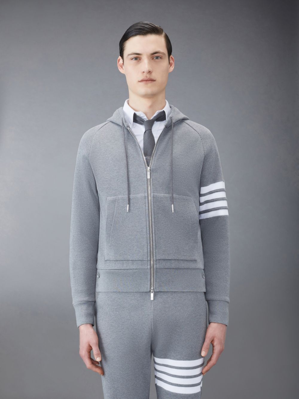 Thom Browne Waffle Raglan Full Zip Uomo Felpa con Cappuccio Grigie | WLE70F42786