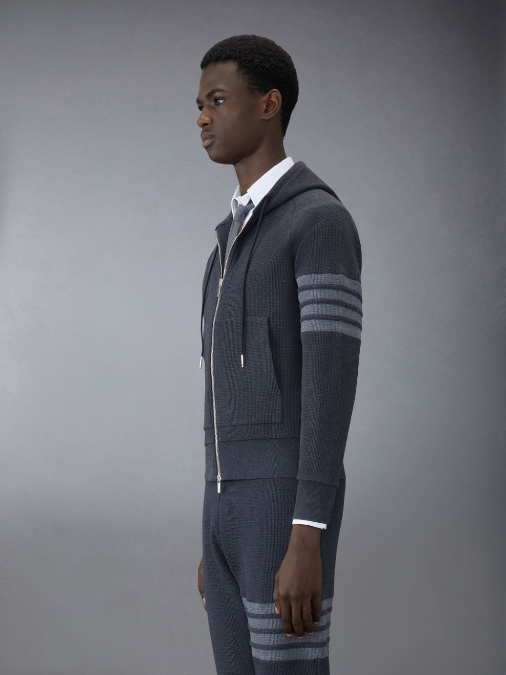 Thom Browne Waffle Raglan Full Zip Uomo Felpa con Cappuccio Grigie | OWQ83L68546