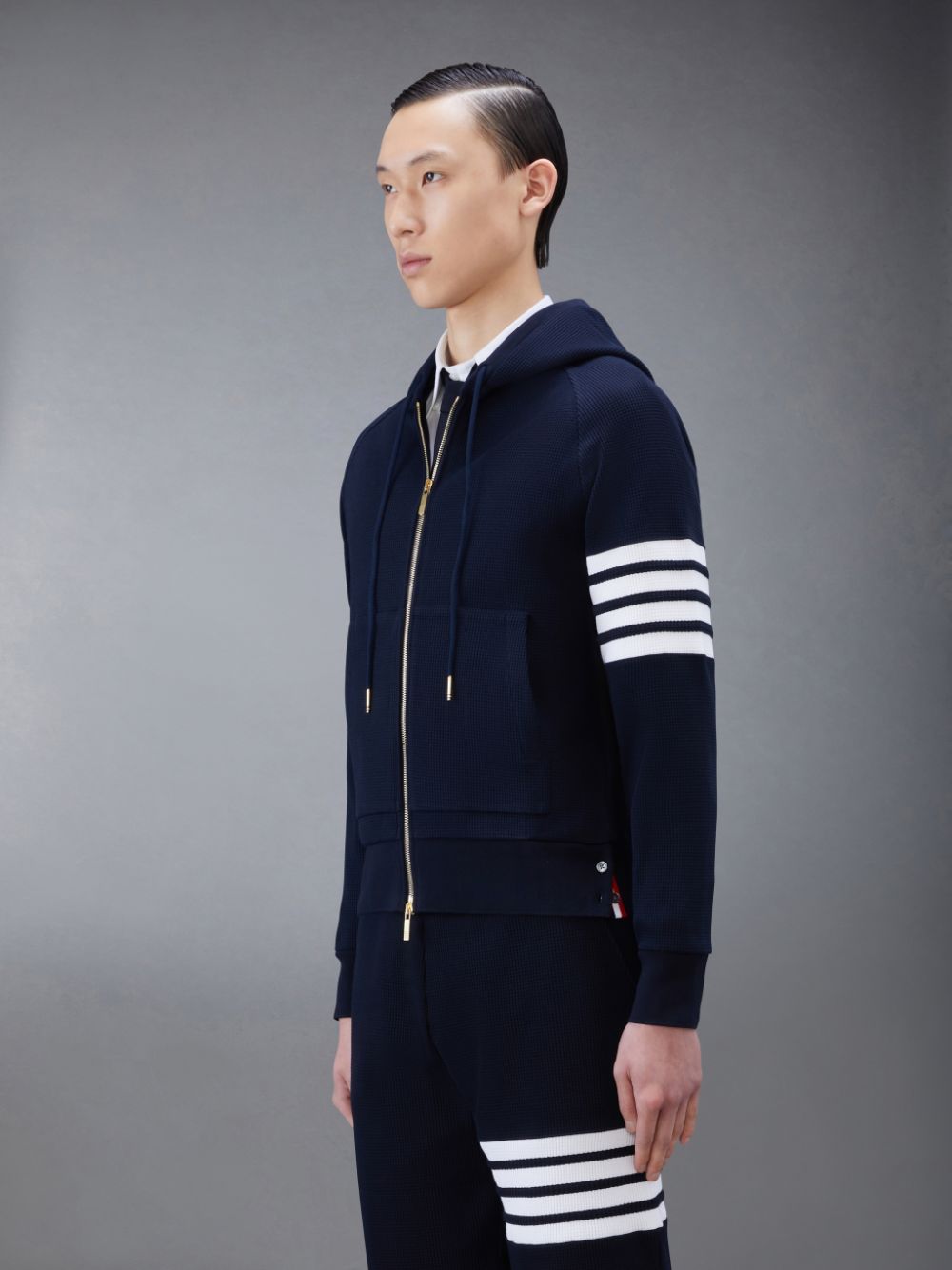 Thom Browne Waffle Raglan Full Zip Uomo Felpa con Cappuccio Blu | GGE58S82877