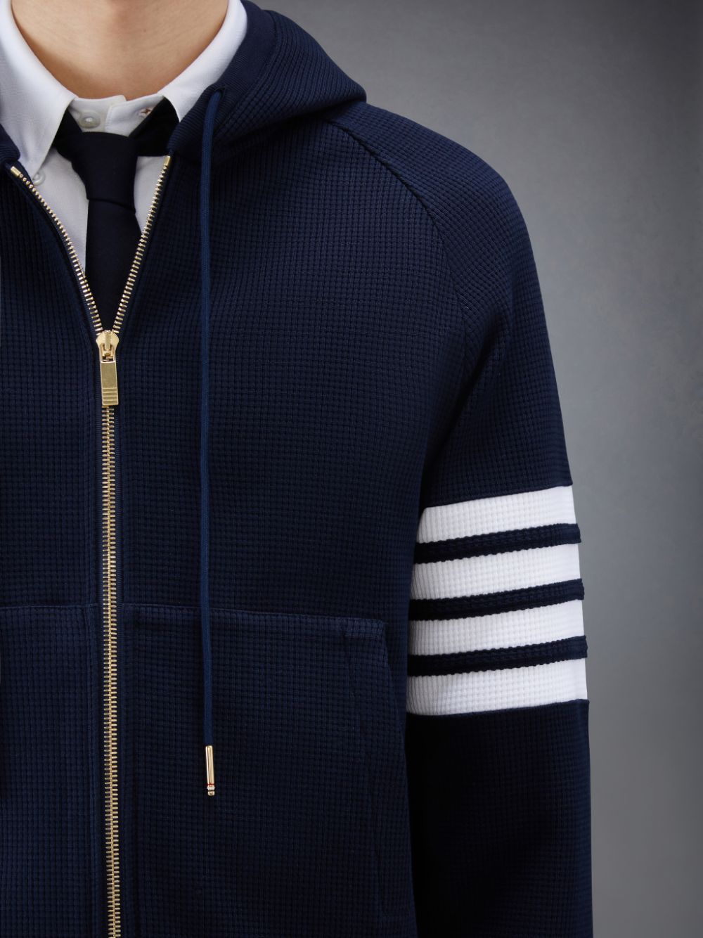 Thom Browne Waffle Raglan Full Zip Uomo Felpa con Cappuccio Blu | GGE58S82877