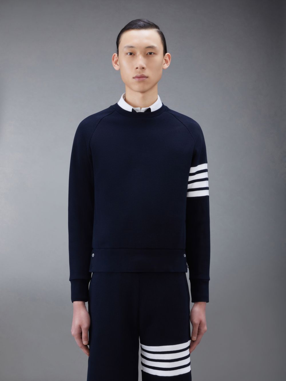 Thom Browne Waffle Raglan Uomo Felpe Blu | EPD88S86007