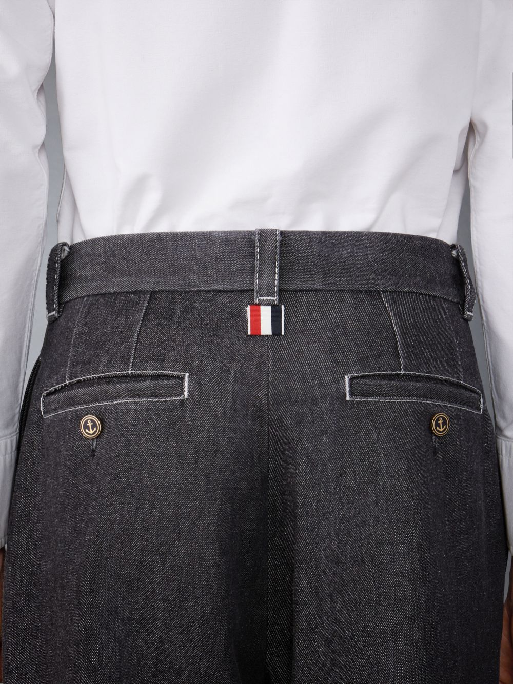 Thom Browne Washed Denim Contrast Topstitching Unconstructed Single Welt Pocket Uomo Pantaloni Nere | UAB33B78689