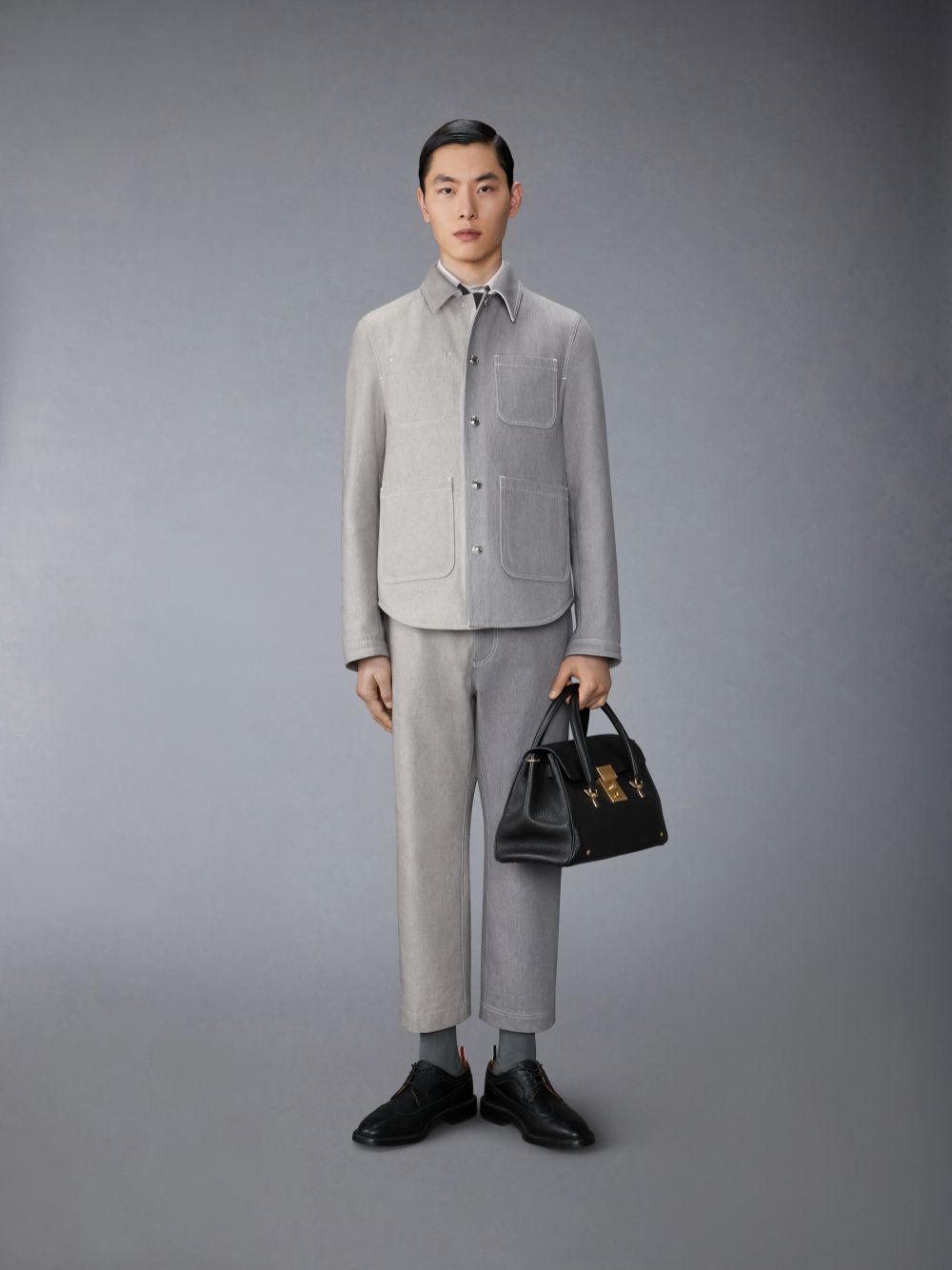 Thom Browne Washed Denim Contrast Topstitching Unconstructed Straight Leg Uomo Pantaloni Grigie | BYI62S07729