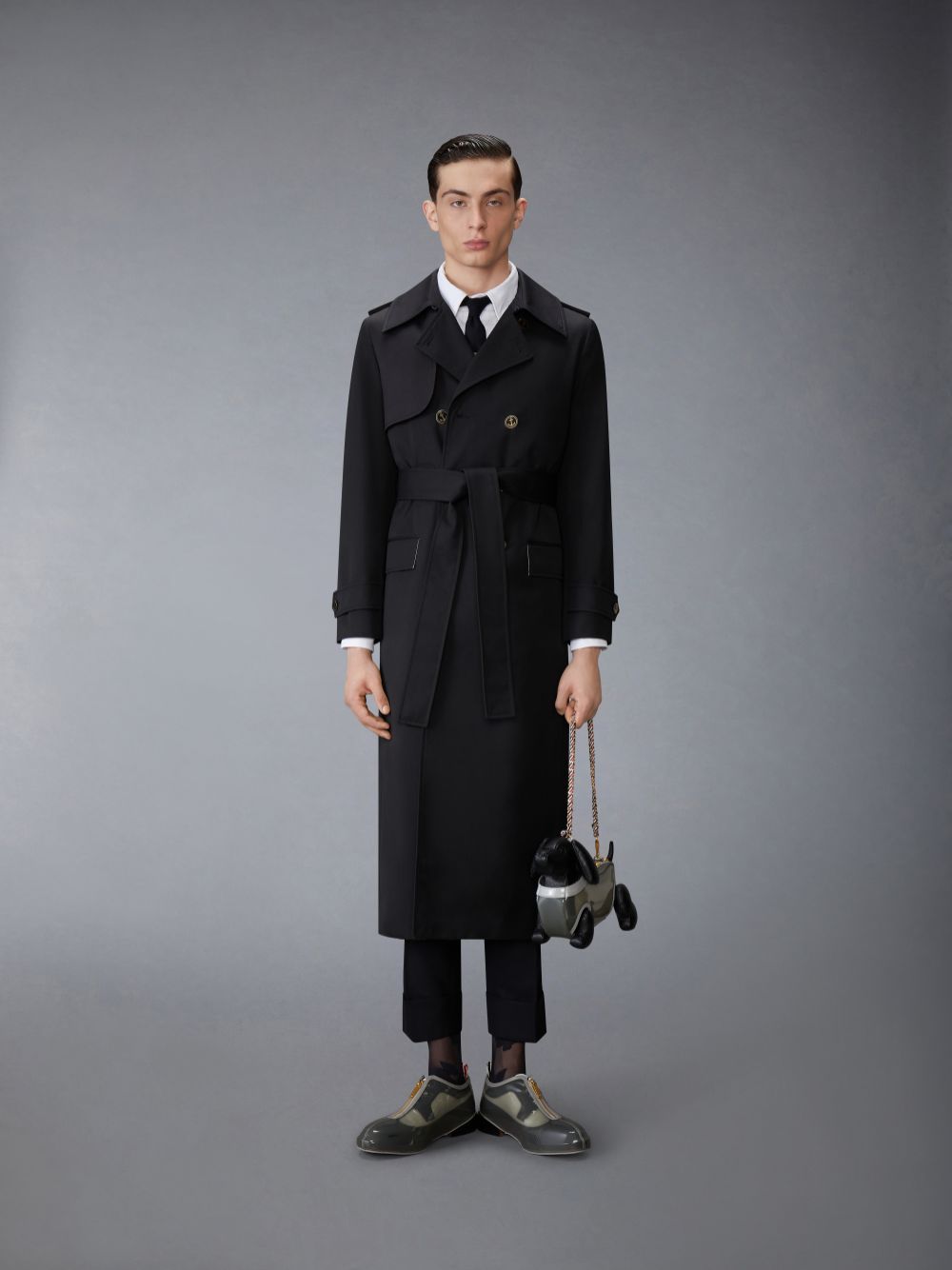 Thom Browne Waterproof Cotton Twill Elongated Trench Uomo Cappotti Nere | DVX14Y53558