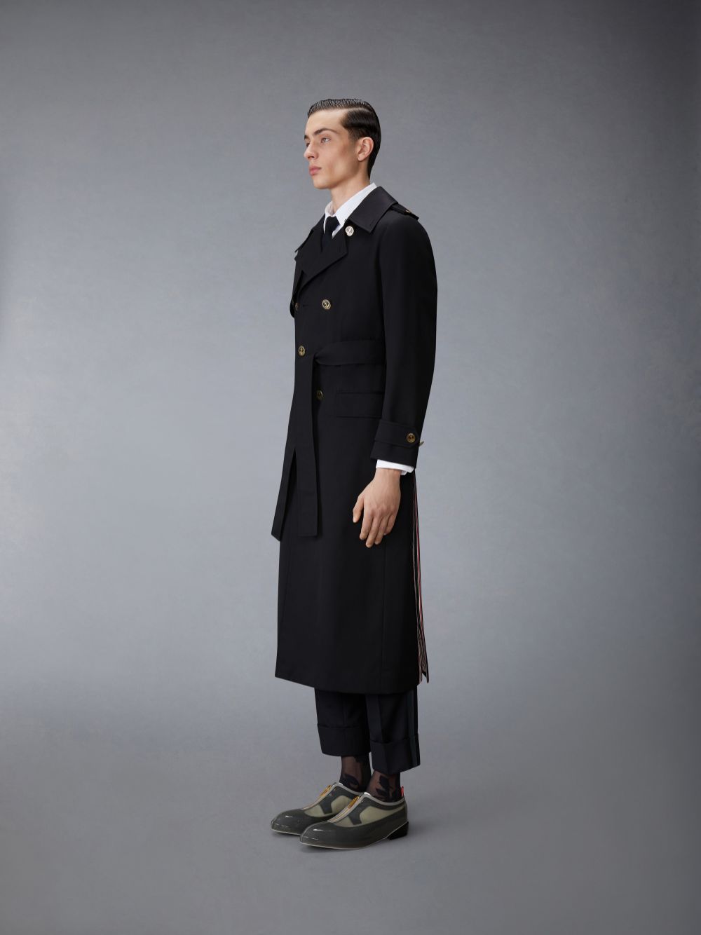 Thom Browne Waterproof Cotton Twill Elongated Trench Uomo Cappotti Nere | DVX14Y53558