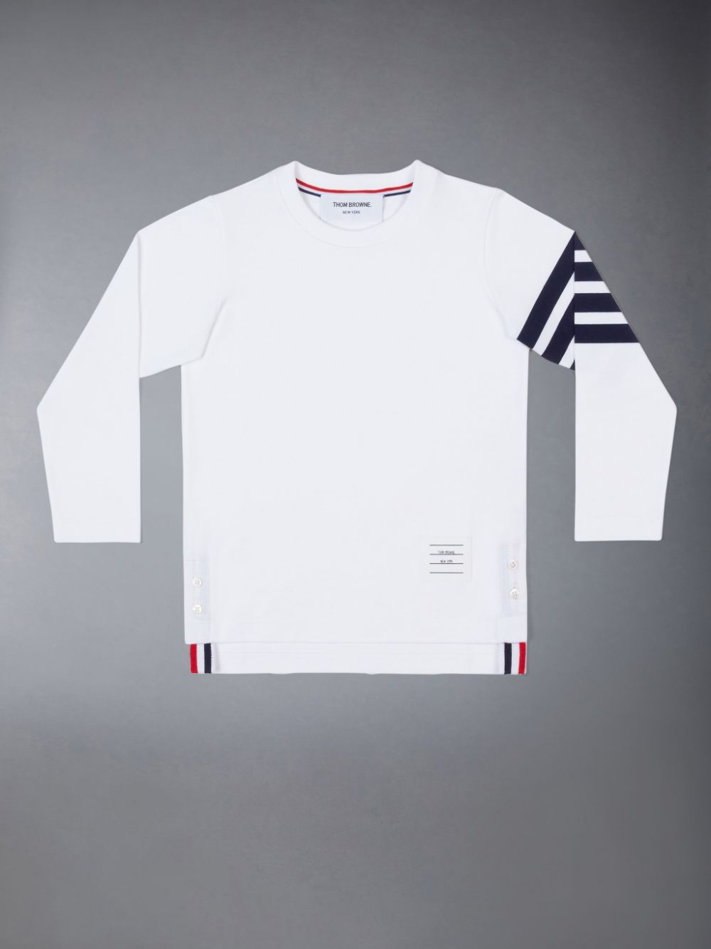 Thom Browne White Cotton Jersey 4-Bar Long Sleeve Ragazzo Magliette Bianche | AXR09D55526