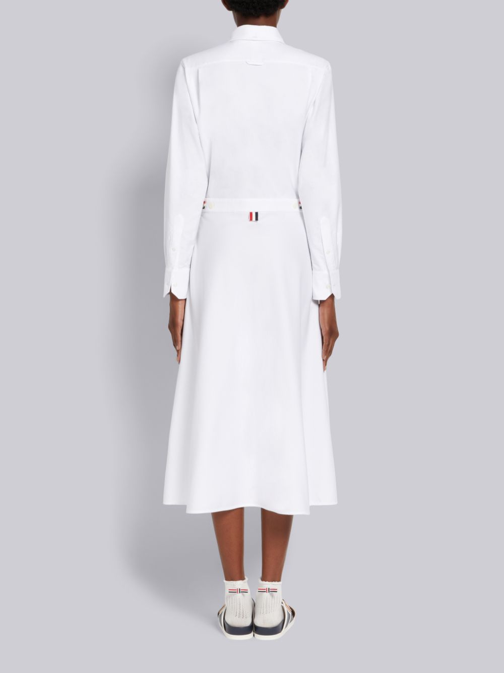 Thom Browne White Oxford High Waisted A-Line Below The Knee Shirt Donna Vestito Bianche | DMK70M04270