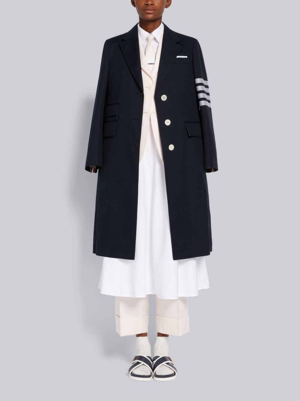 Thom Browne White Oxford High Waisted A-Line Below The Knee Shirt Donna Vestito Bianche | DMK70M04270