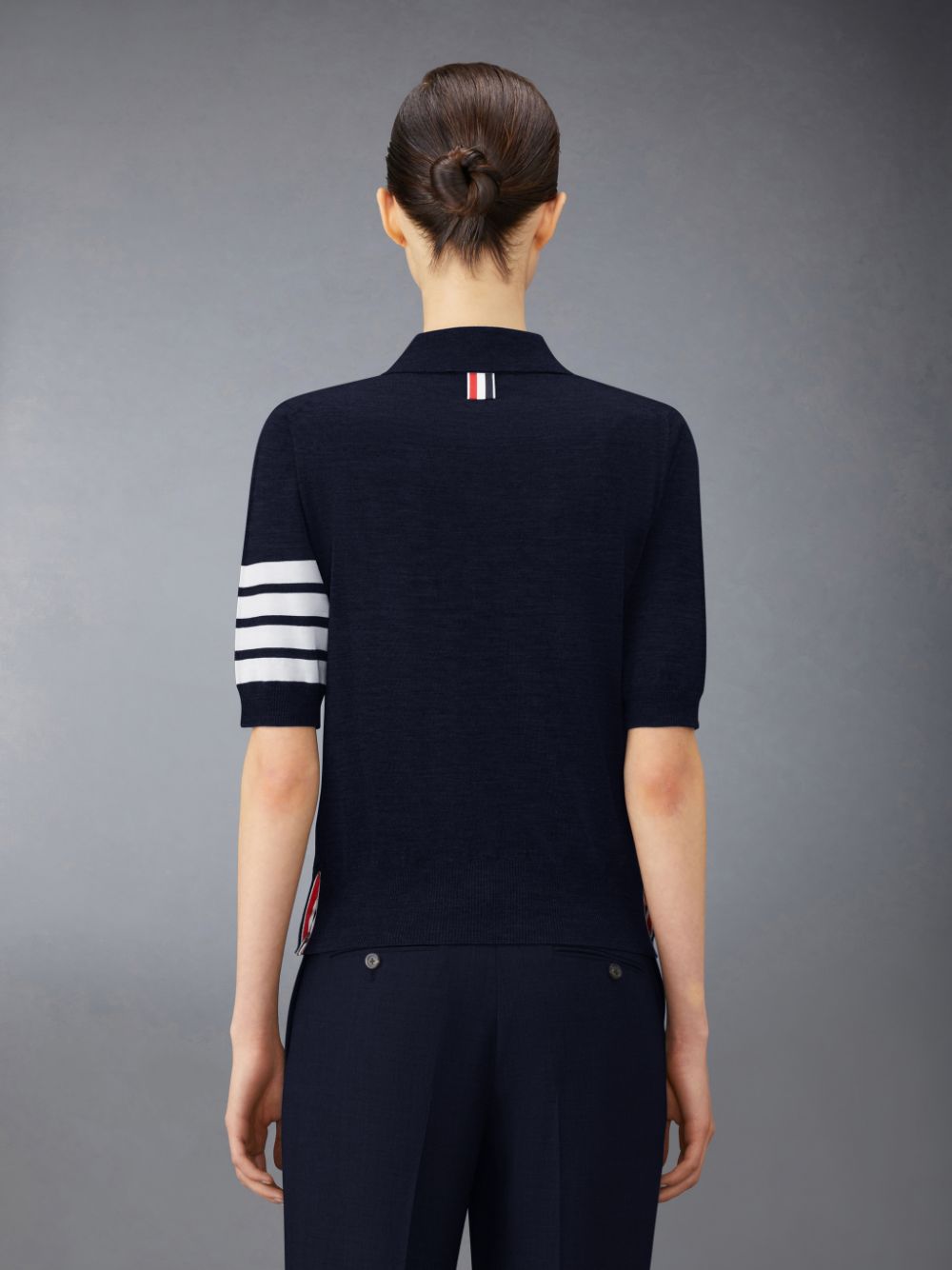 Thom Browne Wool 4-Bar Relaxed Donna Polo Blu | LXD74U56076