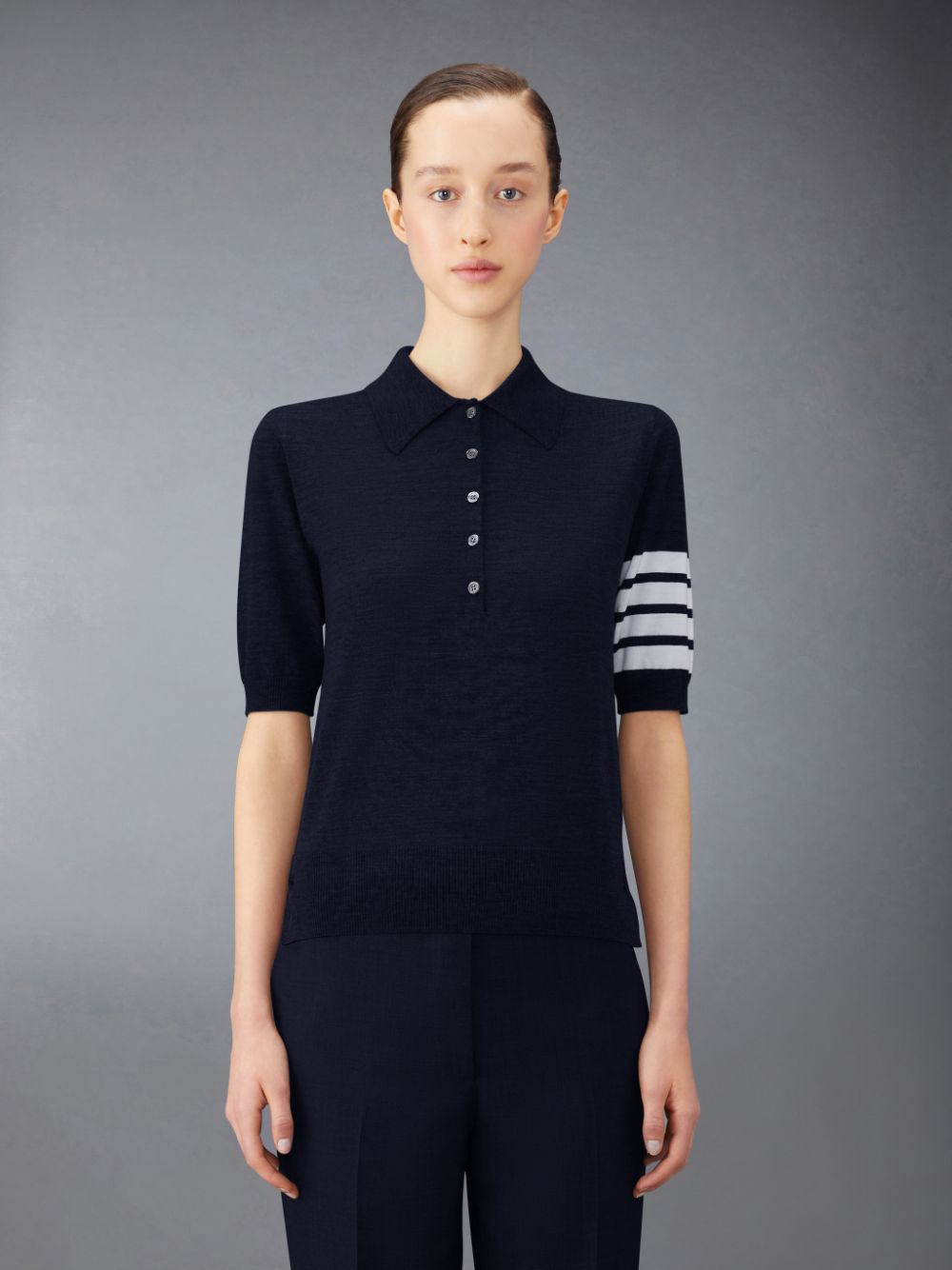 Thom Browne Wool 4-Bar Relaxed Donna Polo Blu | LXD74U56076