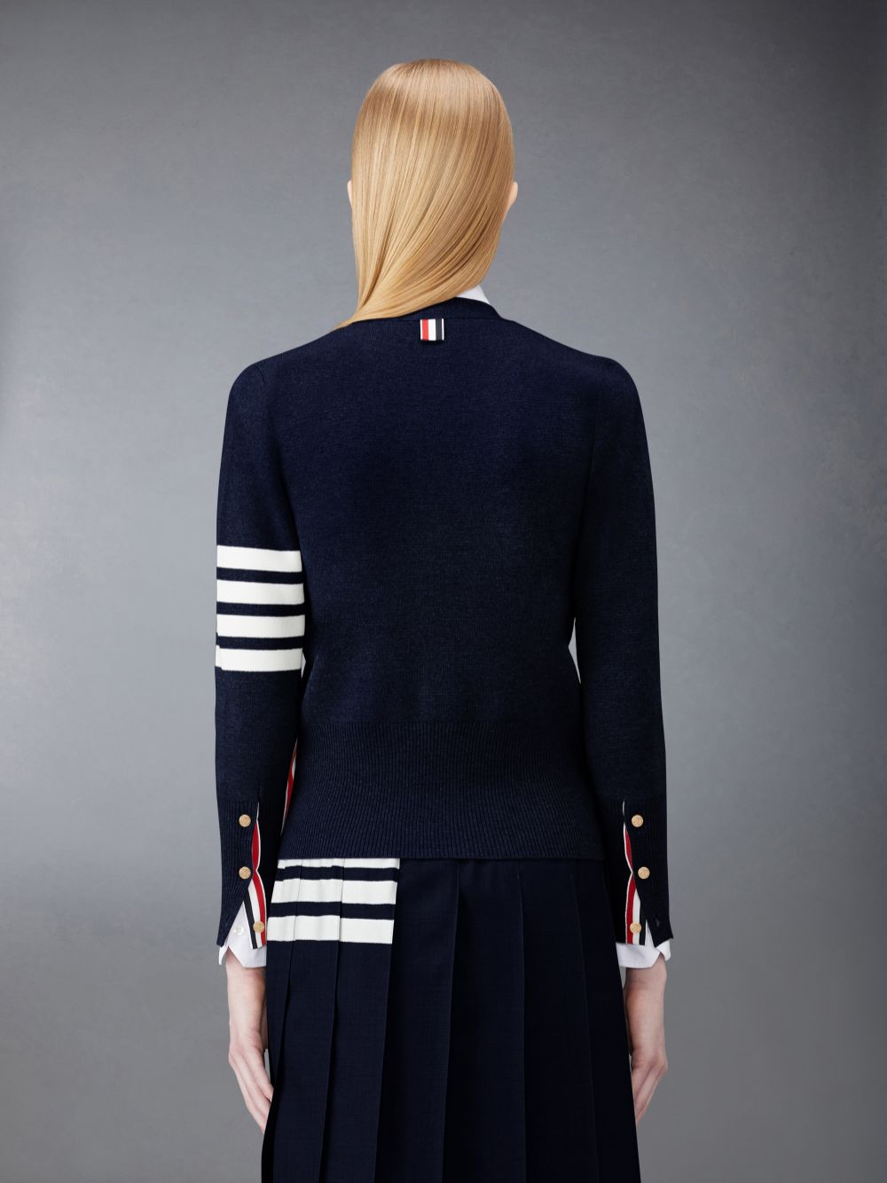 Thom Browne Wool 4-Bar V-Neck Donna Cardigan Blu | KXO08Y57905