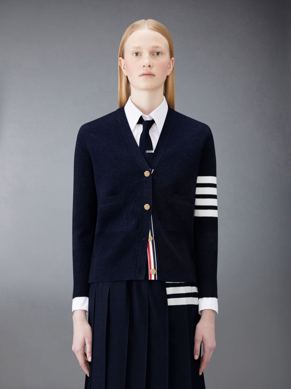 Thom Browne Wool 4-Bar V-Neck Donna Cardigan Blu | KXO08Y57905