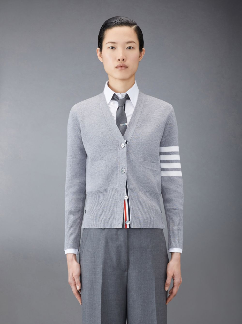 Thom Browne Wool 4-Bar V-Neck Donna Cardigan Grigie | HVA40T96666