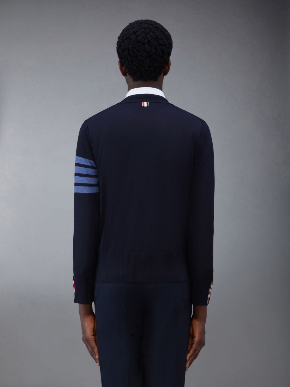 Thom Browne Wool 4-Bar V-Neck Uomo Cardigan Blu | FJI61U91002