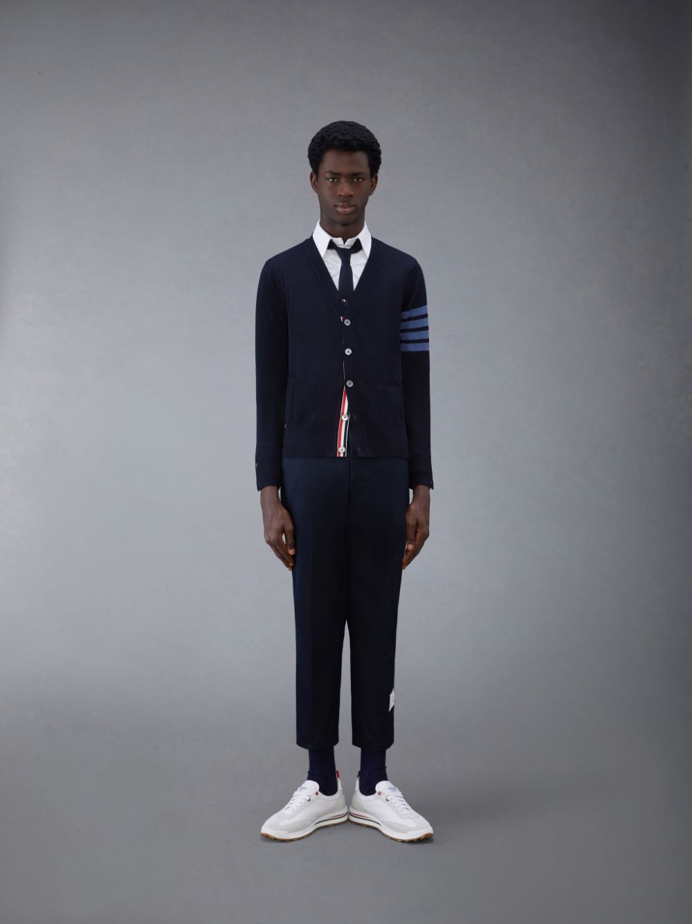 Thom Browne Wool 4-Bar V-Neck Uomo Cardigan Blu | FJI61U91002