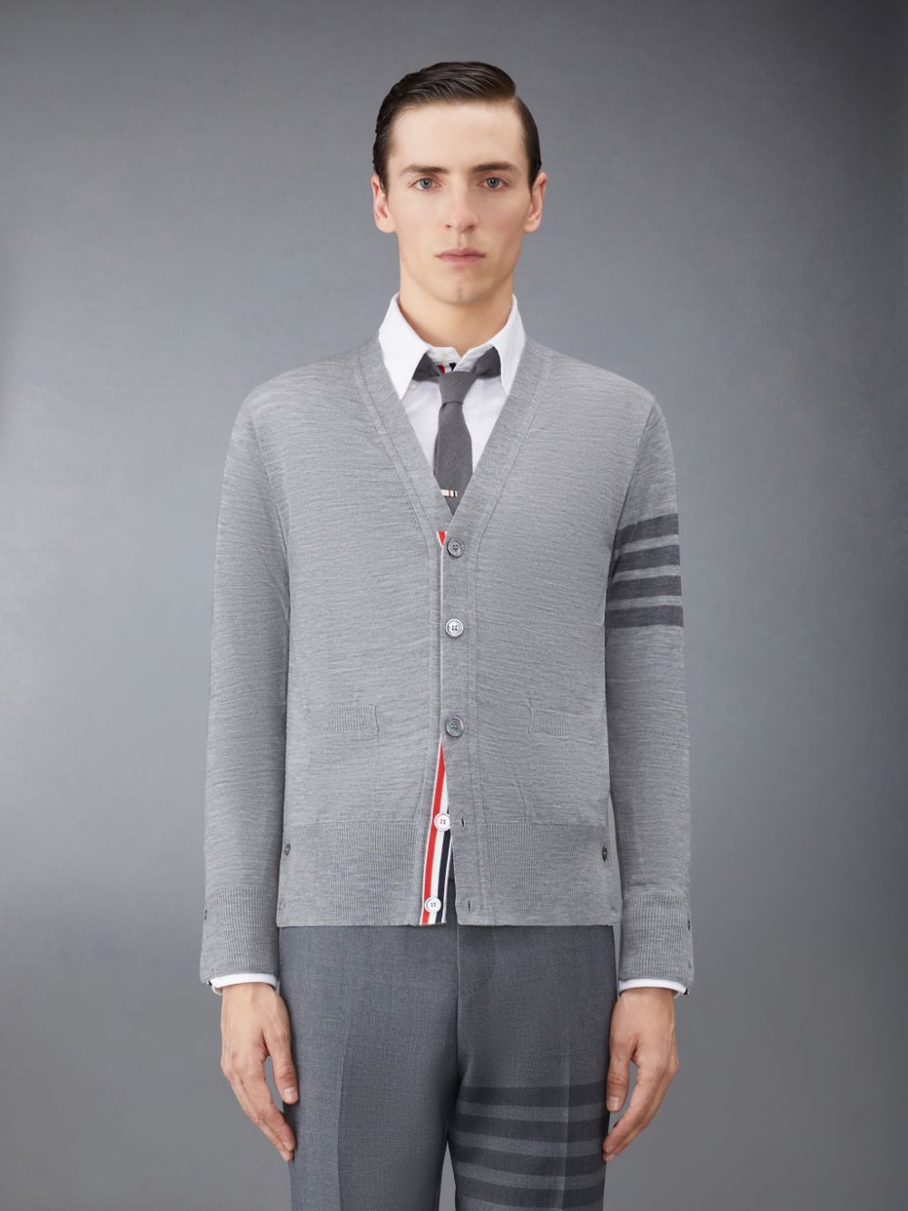 Thom Browne Wool 4-Bar V-Neck Uomo Cardigan Grigie | UEO58P71458