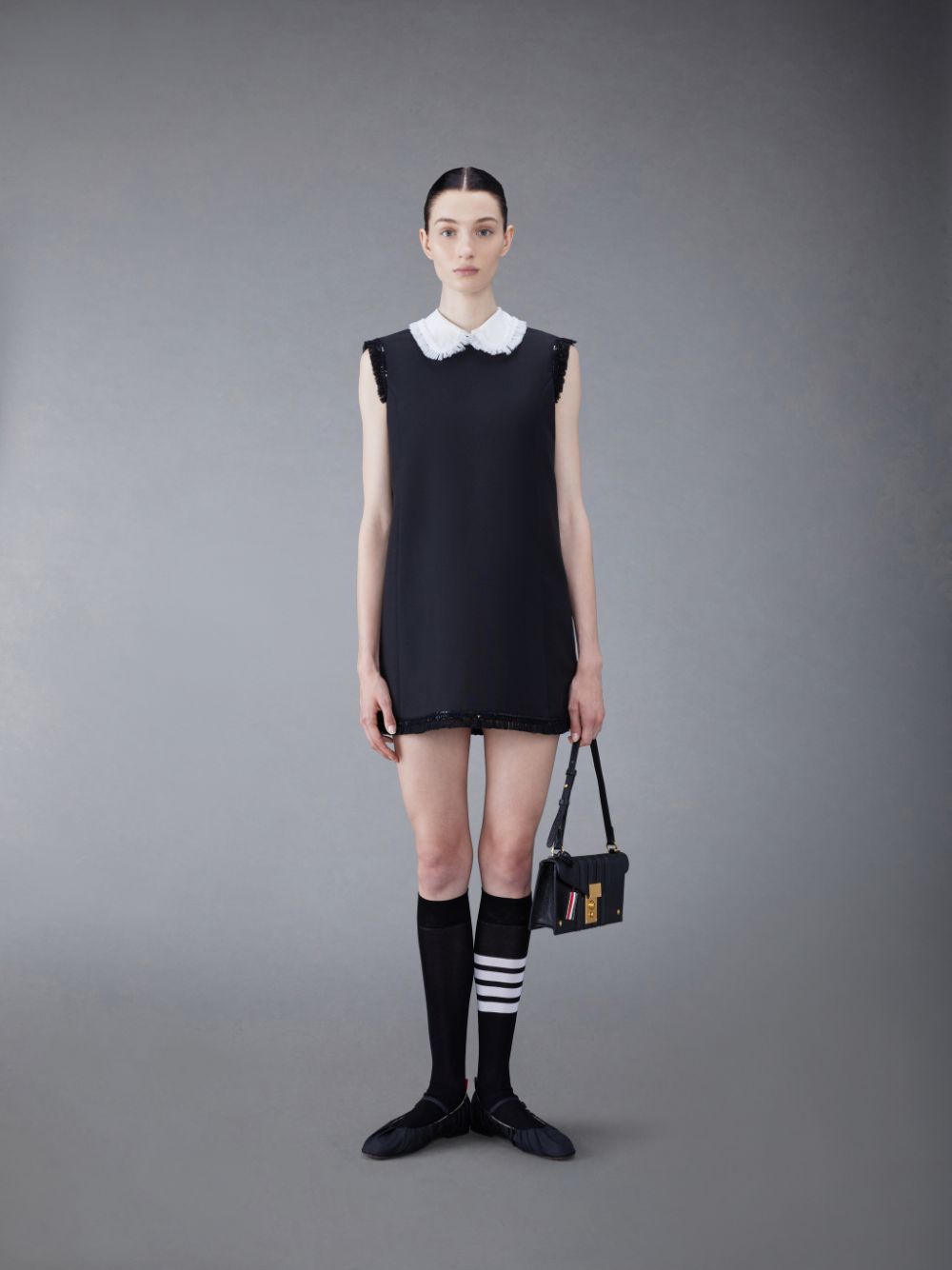 Thom Browne Wool Box Pleat Sequin Baby Doll Donna Vestito Nere | IKX01F49037