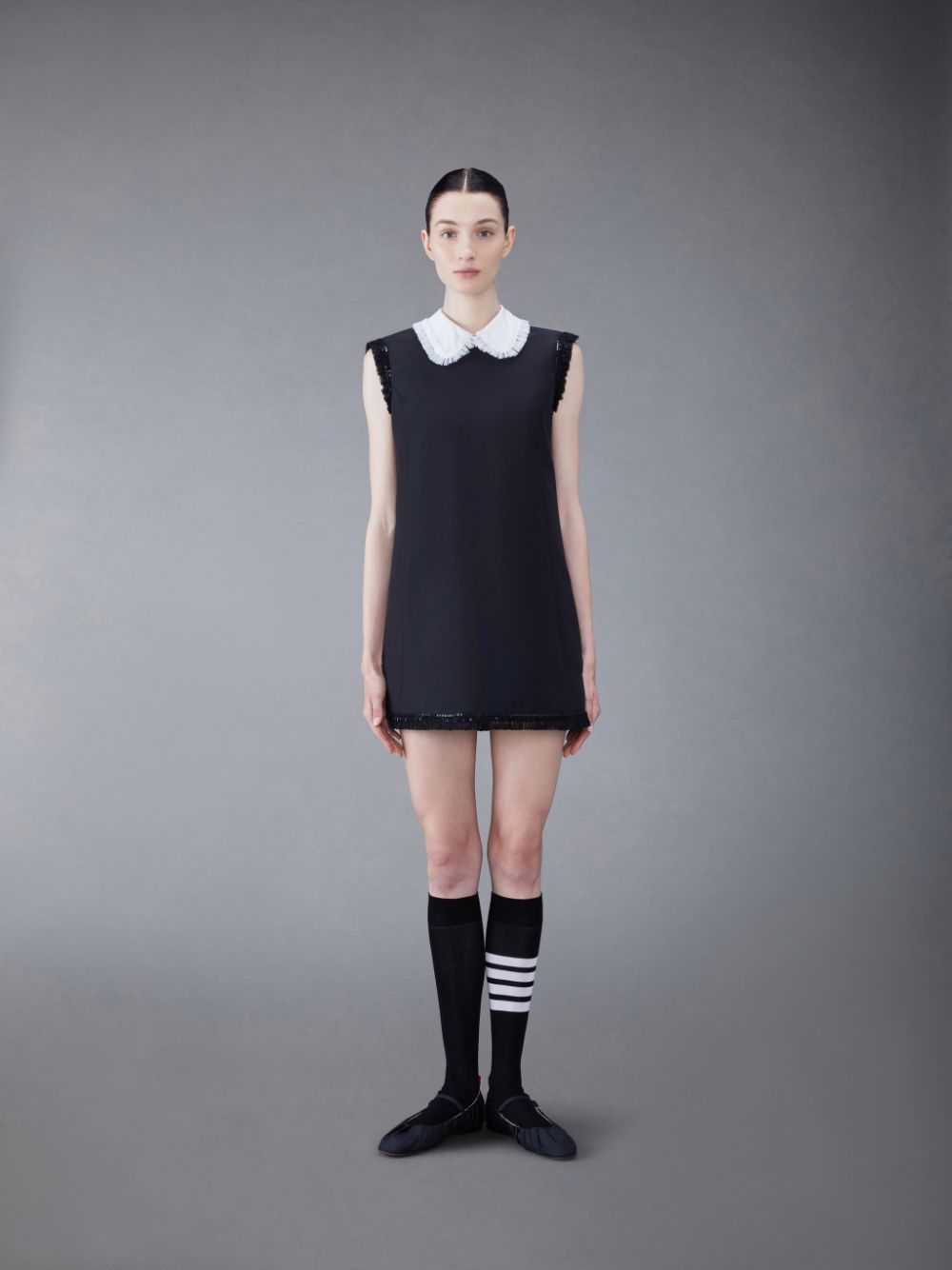 Thom Browne Wool Box Pleat Sequin Baby Doll Donna Vestito Nere | IKX01F49037