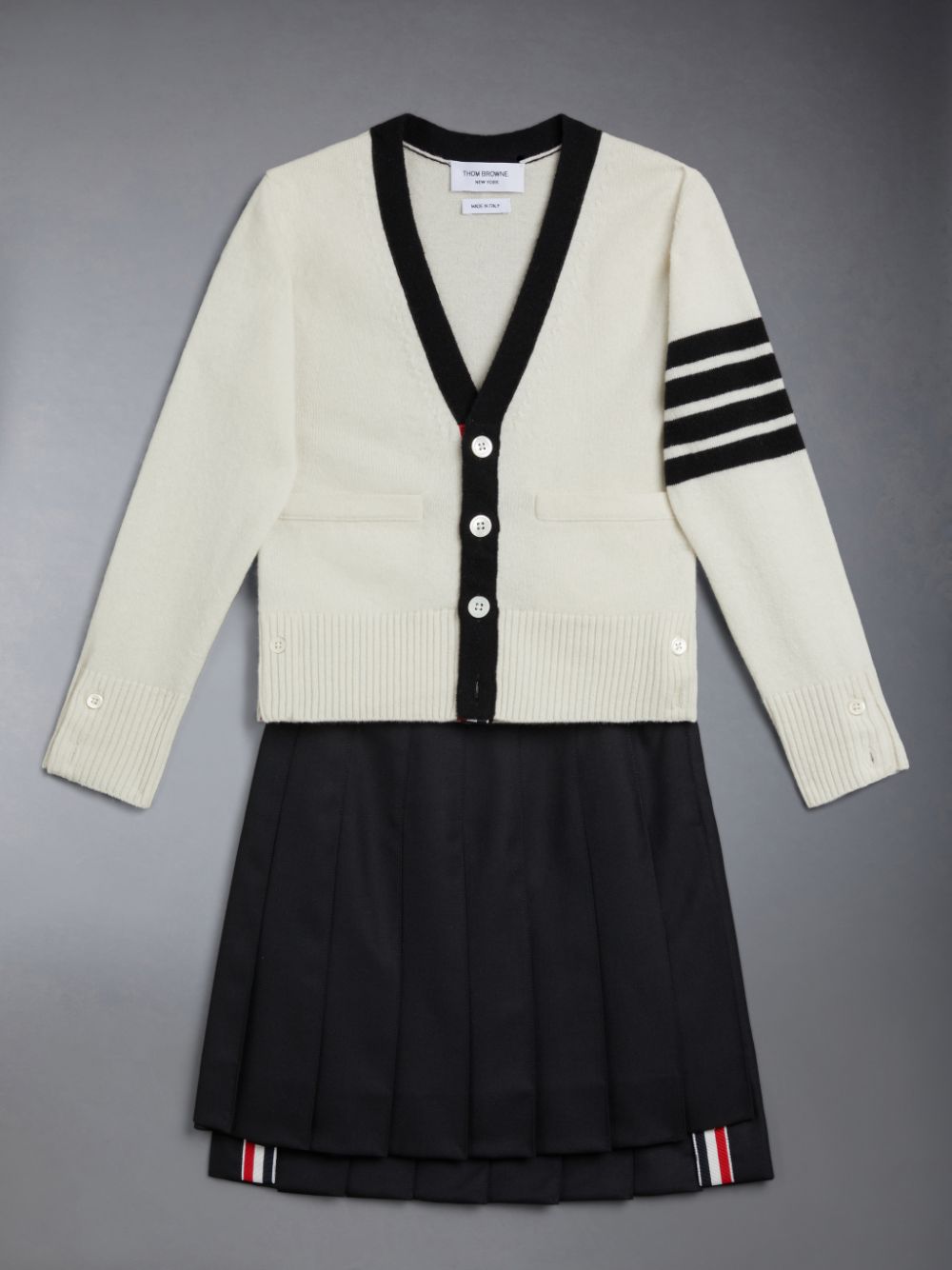 Thom Browne Wool Cashmere 4-Bar Calssic Ragazza Cardigan Beige | KHK36S78245