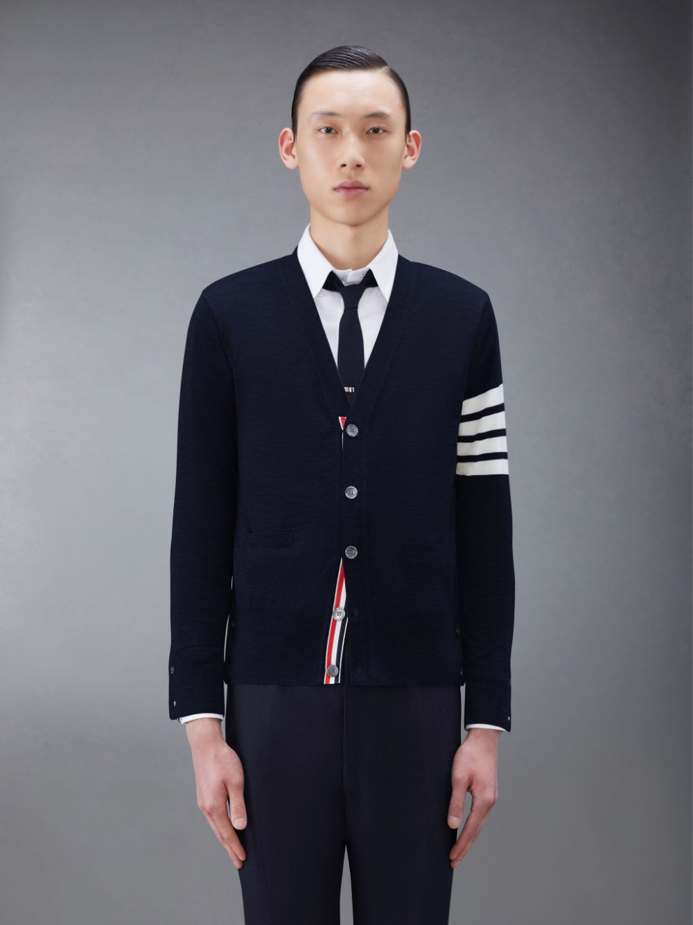 Thom Browne Wool Classic V-Neck Uomo Cardigan Blu | JVR59L55719