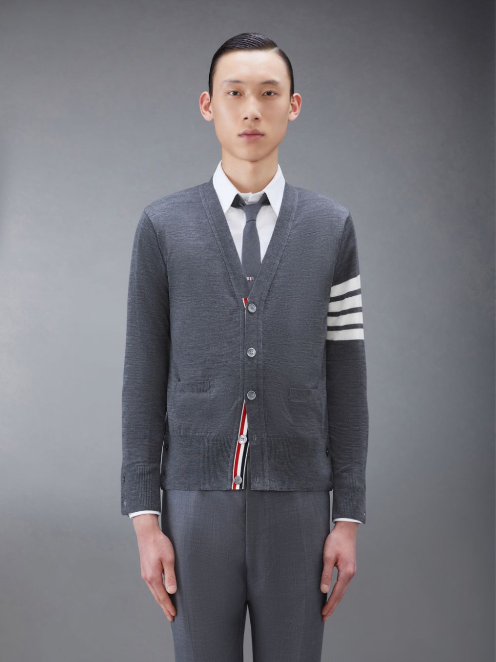 Thom Browne Wool Classic V-Neck Uomo Cardigan Grigie | NRS91A94755