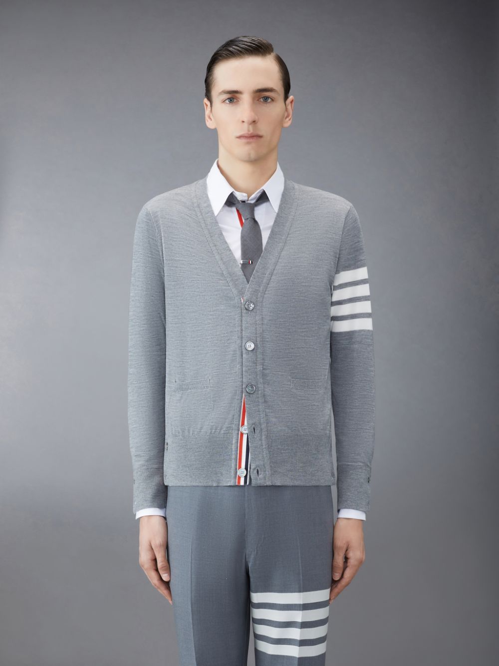 Thom Browne Wool Classic V-Neck Uomo Cardigan Grigie | BKW13L43110