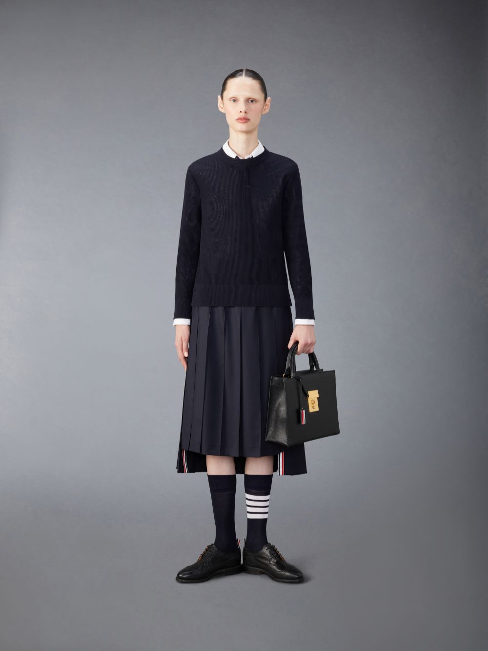 Thom Browne Wool Crepe 4-Bar Relaxed Fit Donna Pullover Blu | XXF06V50696