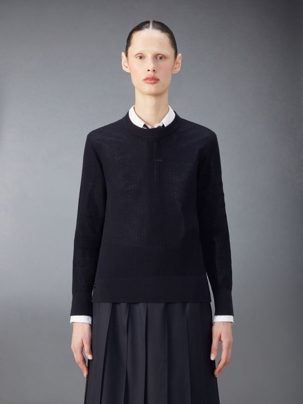 Thom Browne Wool Crepe 4-Bar Relaxed Fit Donna Pullover Blu | XXF06V50696